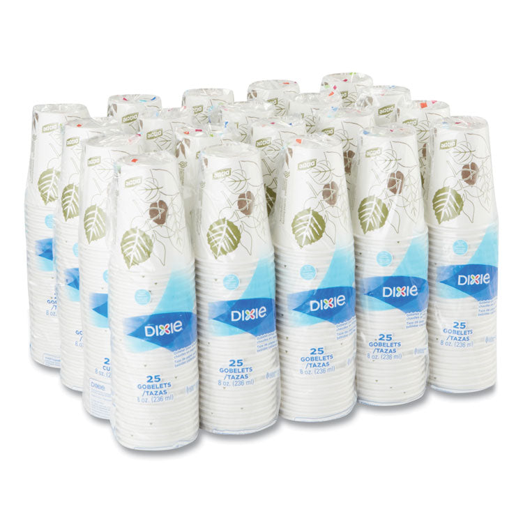 Pathways Paper Hot Cups, 8 oz, White/Brown, 25/Bag, 20 Bags/Carton