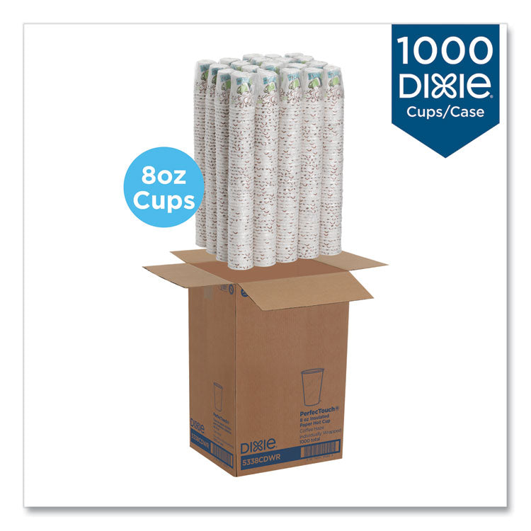 PerfecTouch Hot Cups, Individually Wrapped, 8 oz, Paper, Coffee Haze Design, 50/Sleeve, 20 Sleeves/Carton