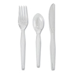 Heavyweight Polystyrene Cutlery, Fork/Knife/Spoon, Plastic, Clear, 180/Pack, 10 Packs/Carton