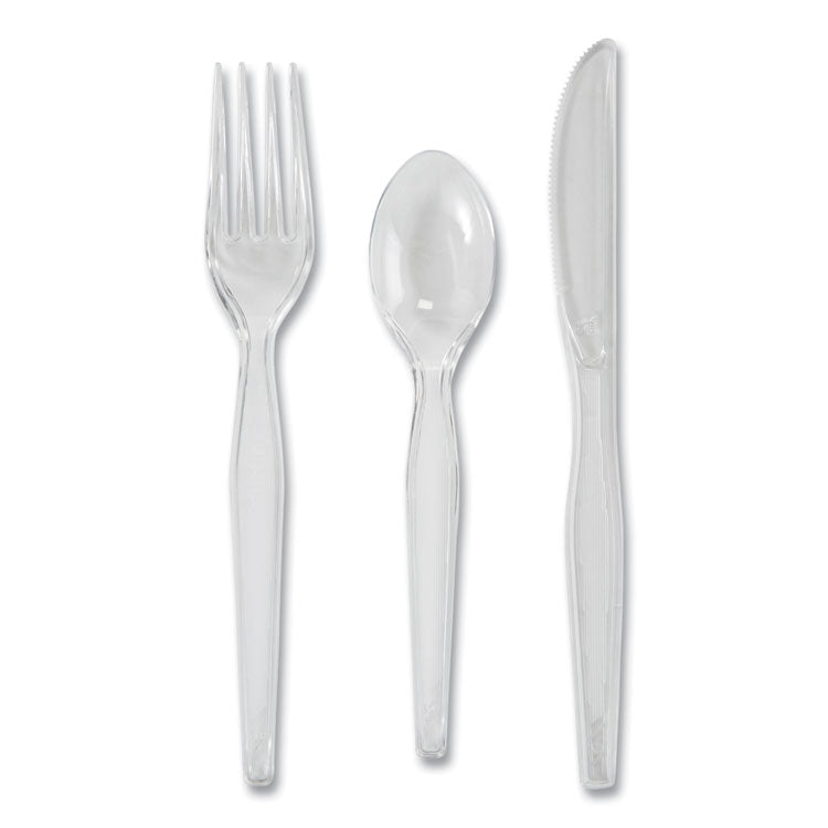 Heavyweight Polystyrene Cutlery, Fork/Knife/Spoon, Plastic, Clear, 180/Pack, 10 Packs/Carton
