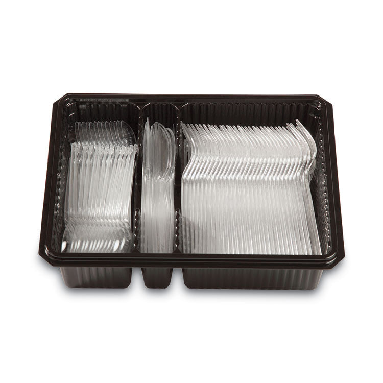Combo Pack, Tray with Clear Plastic Utensils, Heavyweight, (90) Forks/(30) Knives/(60) Spoons, Plastic, Clear, 1,800/Carton
