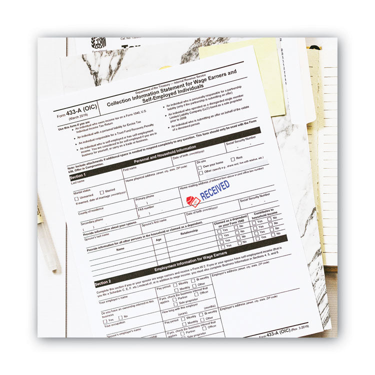 Pre-Inked Shutter Stamp, Red/Blue, RECEIVED, 1.63 x 0.5