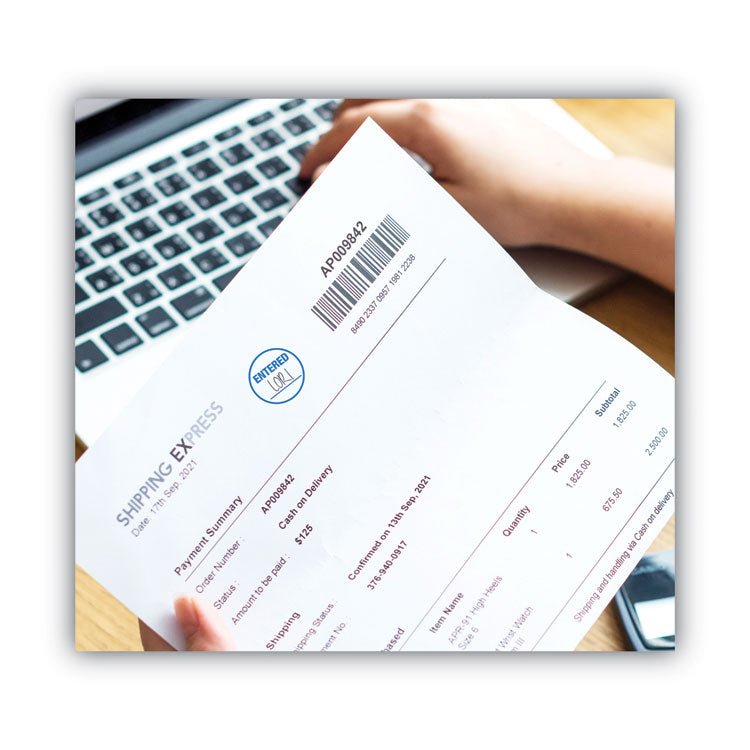 Pre-Inked Round Stamp, Entered, 0.63" Dia, Blue