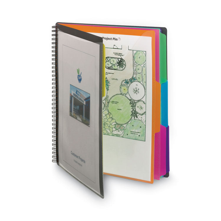 Poly Project Organizer, 12 Letter-Size Sleeves, Gray With Bright Pockets