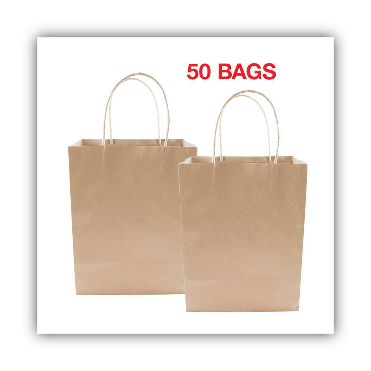 Premium Shopping Bag, Rope Handles, 8" x 4" x 10.25", Kraft, 50/Box