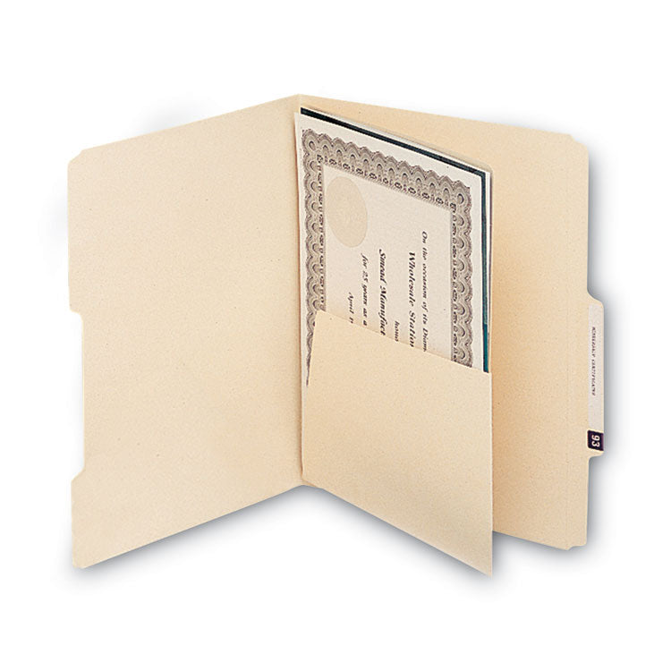 Self-Adhesive Folder Dividers with 5.5" Pockets for Top/End Tab Folders, 1 Fastener, Letter Size, Manila, 25/Pack
