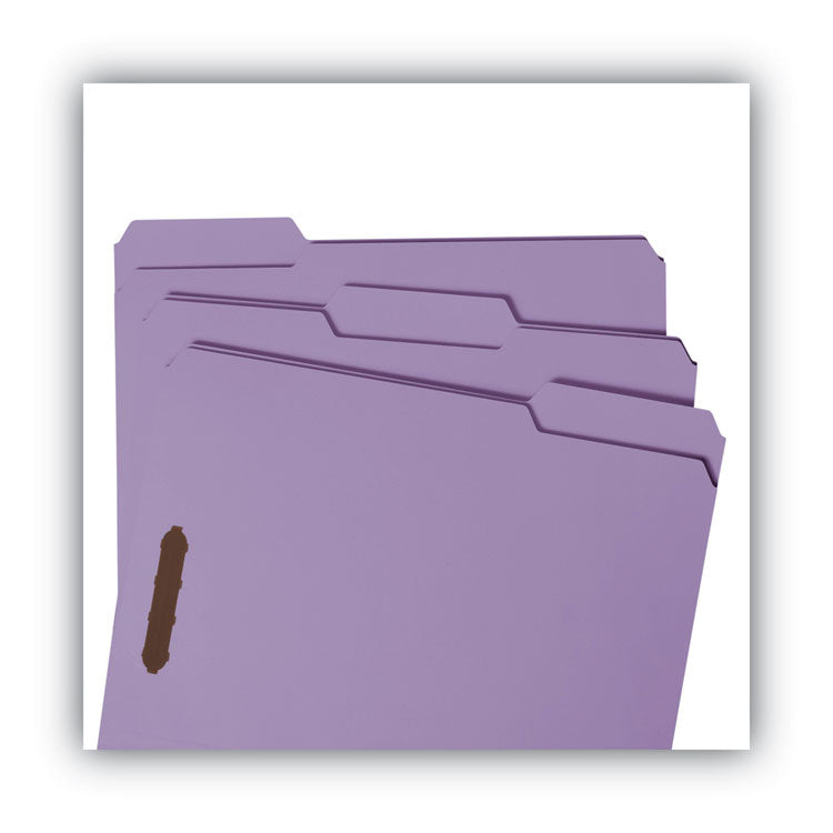 Top Tab Colored Fastener Folders, 0.75" Expansion, 2 Fasteners, Letter Size, Lavender Exterior, 50/Box