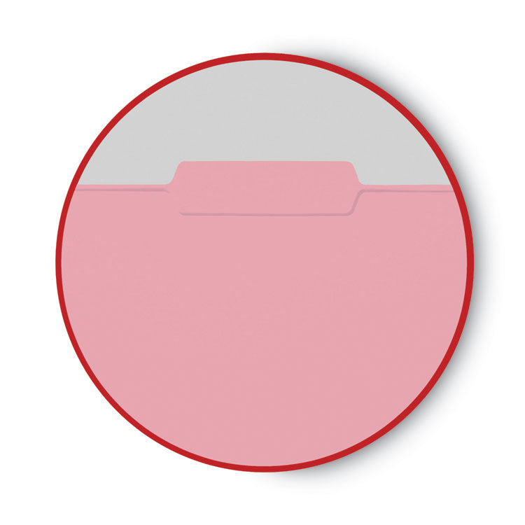 Interior File Folders, 1/3-Cut Tabs: Assorted, Letter Size, 0.75" Expansion, Pink, 100/Box