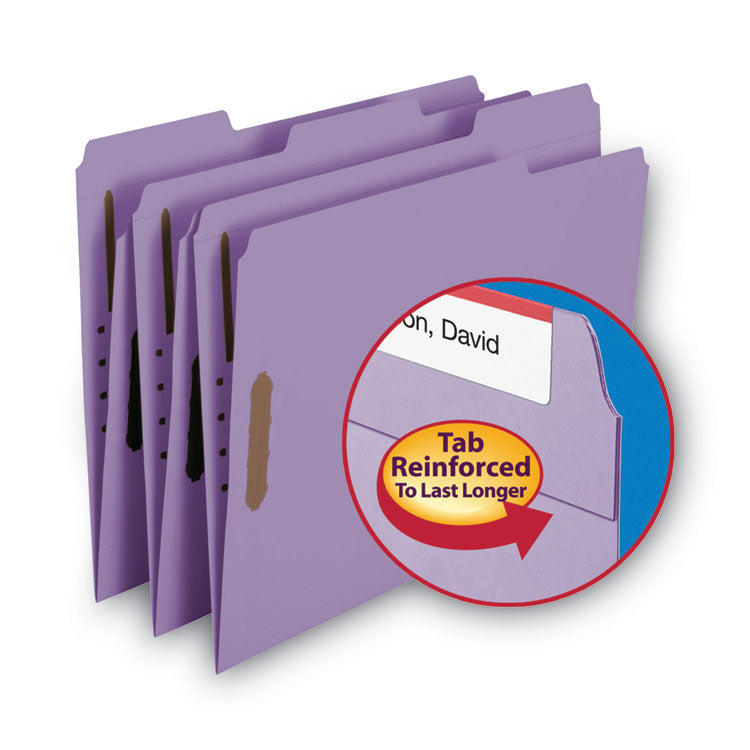 Top Tab Colored Fastener Folders, 0.75" Expansion, 2 Fasteners, Letter Size, Lavender Exterior, 50/Box