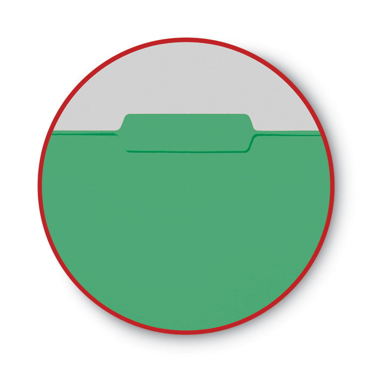 Interior File Folders, 1/3-Cut Tabs: Assorted, Letter Size, 0.75" Expansion, Green, 100/Box