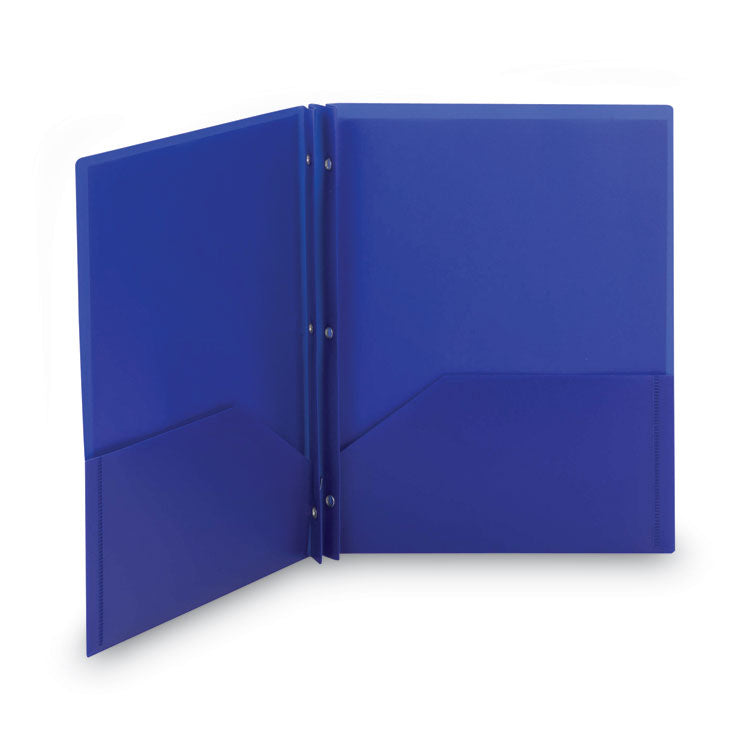 Poly Two-Pocket Folder With Fasteners, 180-Sheet Capacity, 11 X 8.5, Blue, 25/box