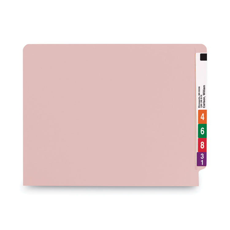 Shelf-Master Reinforced End Tab Colored Folders, Straight Tabs, Letter Size, 0.75" Expansion, Pink, 100/Box