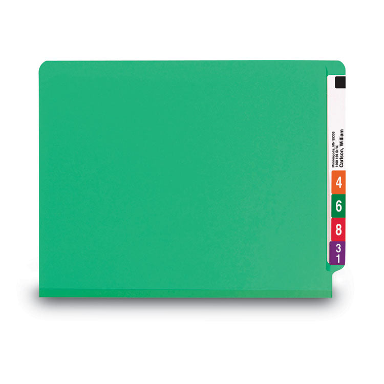 Colored End Tab Classification Folders with Dividers, 2" Expansion, 2 Dividers, 6 Fasteners, Letter Size, Green, 10/Box