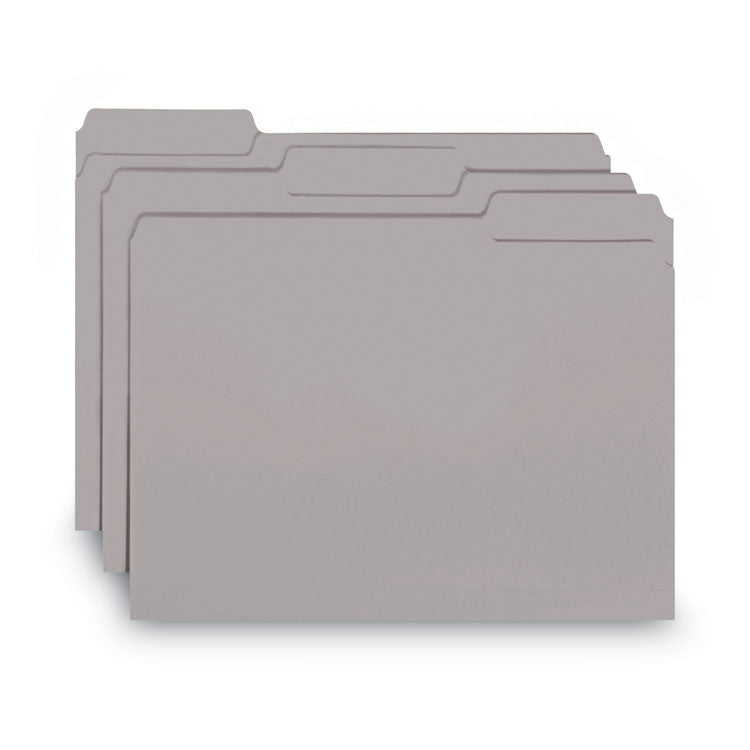 Interior File Folders, 1/3-Cut Tabs: Assorted, Letter Size, 0.75" Expansion, Gray, 100/Box