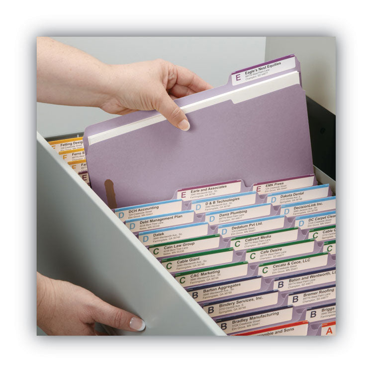 Top Tab Colored Fastener Folders, 0.75" Expansion, 2 Fasteners, Letter Size, Lavender Exterior, 50/Box