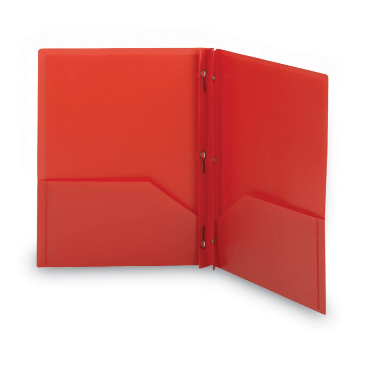 Poly Two-Pocket Folder With Fasteners, 180-Sheet Capacity, 11 X 8.5, Red, 25/box