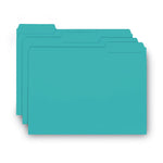 Interior File Folders, 1/3-Cut Tabs: Assorted, Letter Size, 0.75" Expansion, Aqua, 100/Box