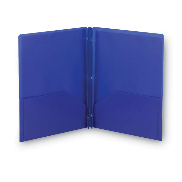 Poly Two-Pocket Folder With Fasteners, 180-Sheet Capacity, 11 X 8.5, Blue, 25/box