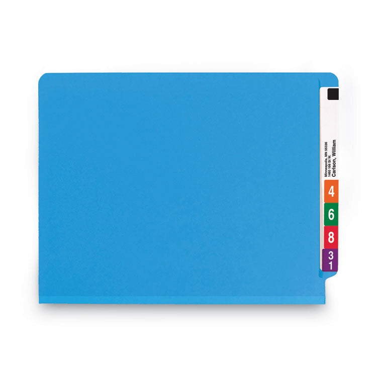 Colored End Tab Classification Folders with Dividers, 2" Expansion, 2 Dividers, 6 Fasteners, Letter Size, Blue, 10/Box