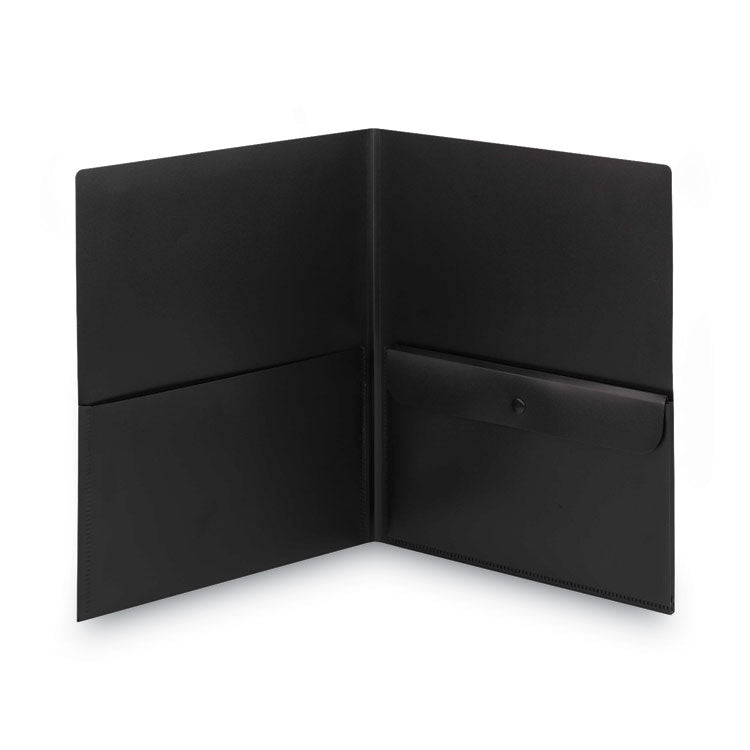 Poly Two-Pocket Folder With Snap Closure Security Pocket, 100-Sheet Capacity, 11 X 8.5, Black, 5/pack
