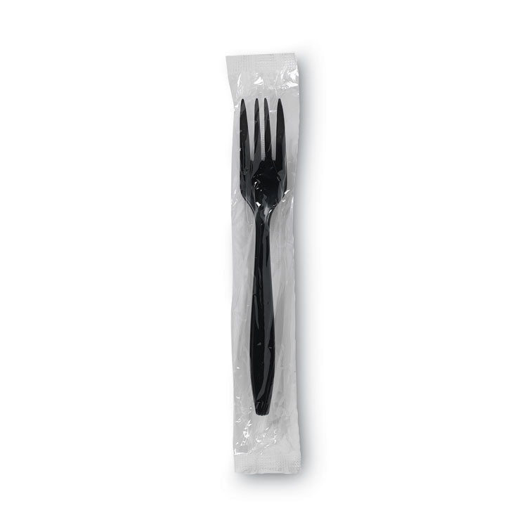 Individually Wrapped Heavyweight Forks, 6.88", Plastic, Black, 1,000/Carton