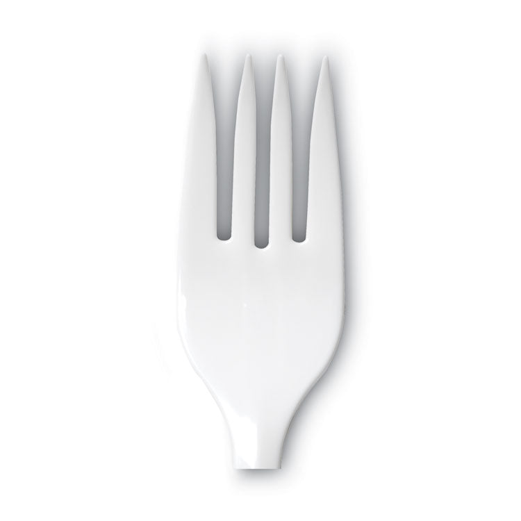 Plastic Cutlery, Mediumweight Fork, Plastic, White, 1,000/Carton