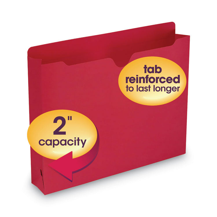 Colored File Jackets With Reinforced Double-Ply Tab, Straight Tab, Letter Size, Red, 50/box