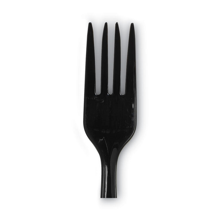 Individually Wrapped Heavyweight Forks, 6.88", Plastic, Black, 1,000/Carton