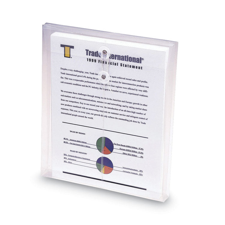 Poly String and Button Interoffice Envelopes, Open-End (Vertical), 9.75 x 11.63, Clear, 5/Pack