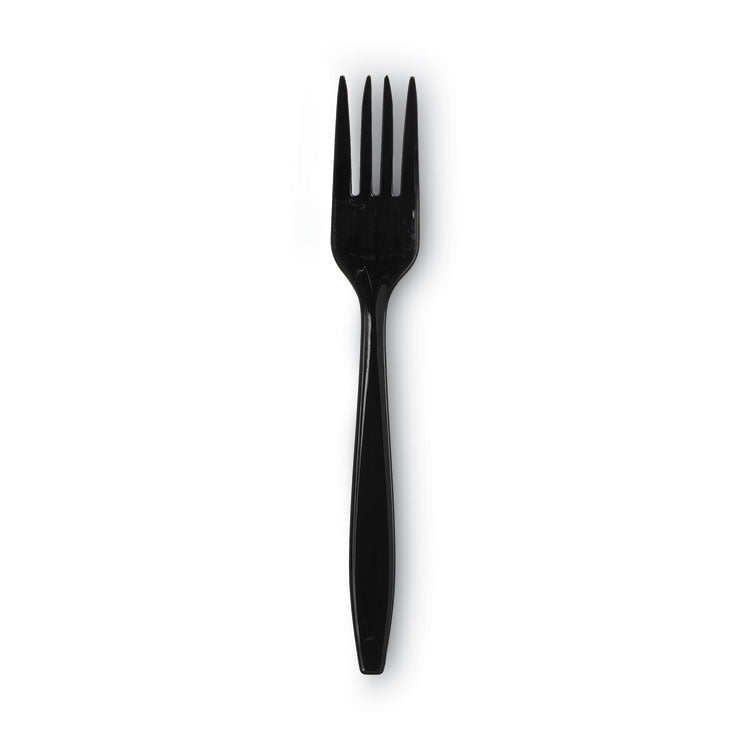 Individually Wrapped Heavyweight Forks, 6.88", Plastic, Black, 1,000/Carton