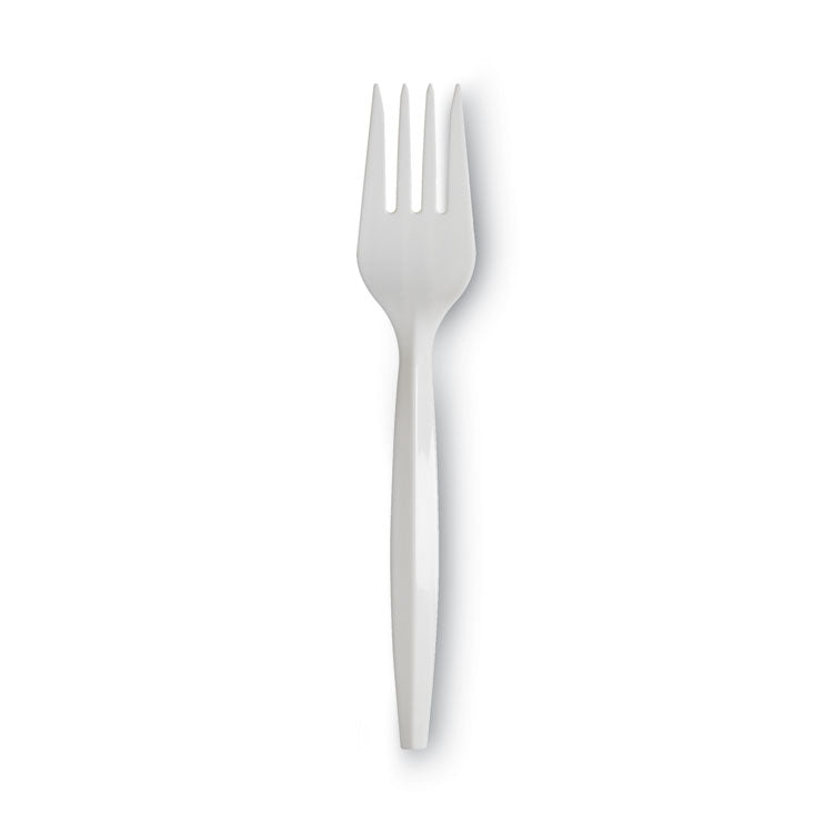 Plastic Cutlery, Mediumweight Fork, Plastic, White, 1,000/Carton