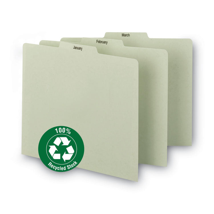100% Recycled Monthly Top Tab File Guide Set, 1/3-Cut Top Tab, January To December, 8.5 X 11, Green, 12/set