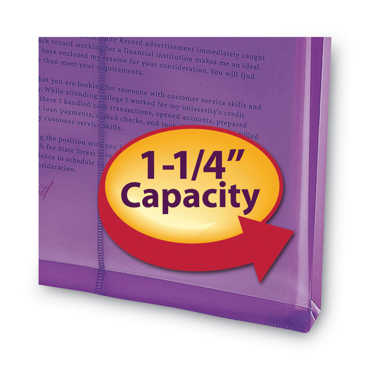 Poly String and Button Interoffice Envelopes, Open-End (Vertical), 9.75 x 11.63, Transparent Purple, 5/Pack