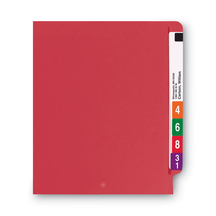 Shelf-Master Reinforced End Tab Colored Folders, Straight Tabs, Letter Size, 0.75" Expansion, Red, 100/Box