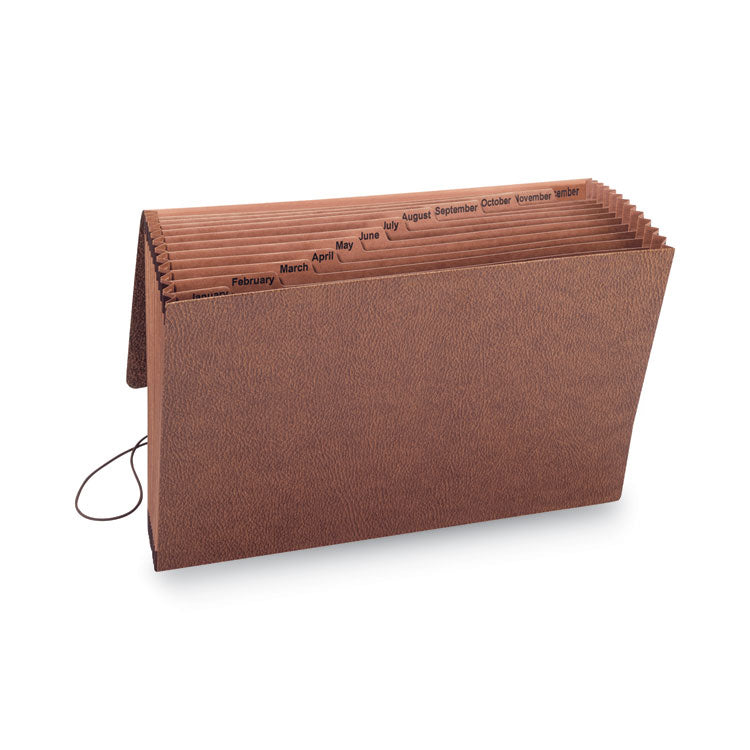 TUFF Expanding Wallet, 12 Sections, Elastic Cord Closure, 1/12-Cut Tabs, Legal Size, Redrope