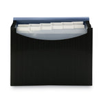 12-Pocket Poly Expanding File, 0.88" Expansion, 12 Sections, Cord/Hook Closure, 1/6-Cut Tabs, Letter Size, Black/Blue
