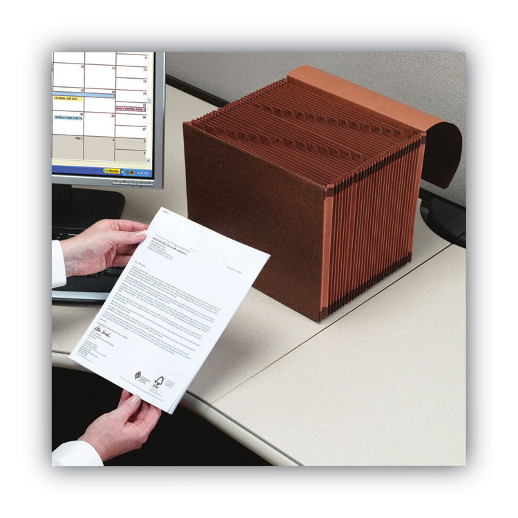 TUFF Expanding Wallet, 31 Sections, Elastic Cord Closure, 1/15-Cut Tabs, Letter Size, Redrope