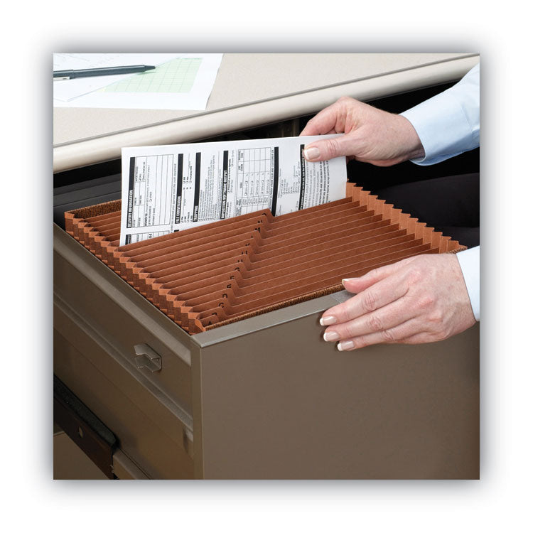 TUFF Expanding Open-Top Stadium File, 21 Sections, 1/21-Cut Tabs, Letter Size, Redrope