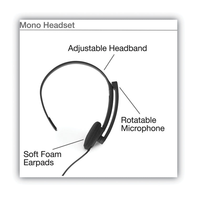 Mono Headset with Microphone and In-Line Remote, Black