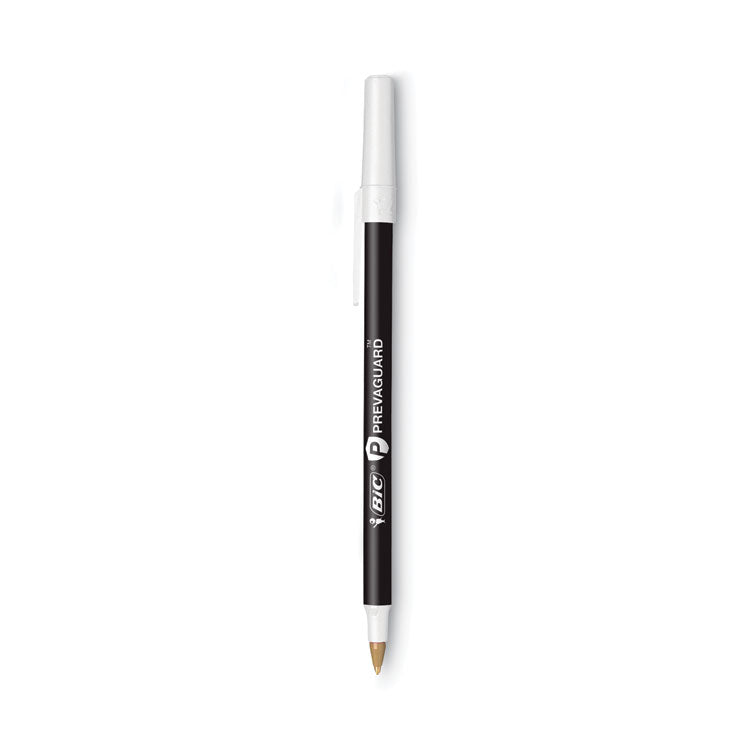 PrevaGuard Round Stic Ballpoint Pen, Stick, Medium 1 mm, Black Ink, Black Barrel, 8/Pack