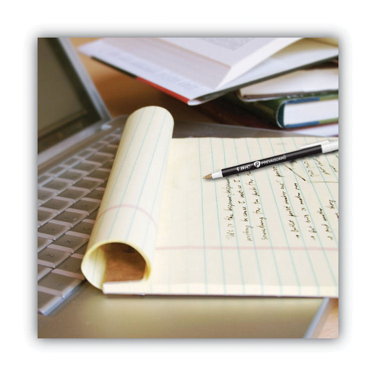 PrevaGuard Round Stic Ballpoint Pen, Stick, Medium 1 mm, Black Ink, Black Barrel, 8/Pack