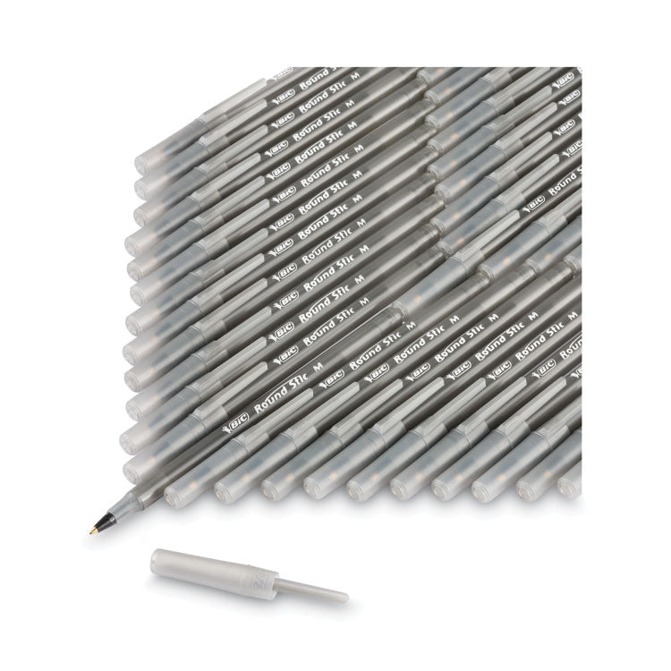 Round Stic Xtra Life Ballpoint Pen, Stick, Medium 1 mm, Black Ink, Translucent Black Barrel, Dozen
