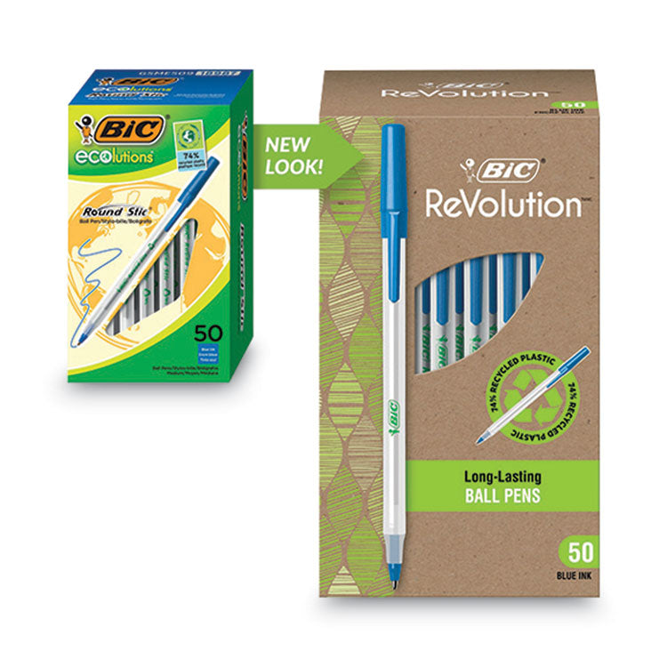 Ecolutions Round Stic Ballpoint Pen Value Pack, Stick, Medium 1 Mm, Blue Ink, Clear Barrel, 50/pack