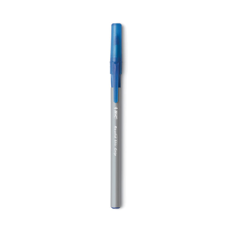 Round Stic Grip Xtra Comfort Ballpoint Pen, Easy-Glide System, Stick, Medium 1.2 mm, Blue Ink, Gray/Blue Barrel, Dozen