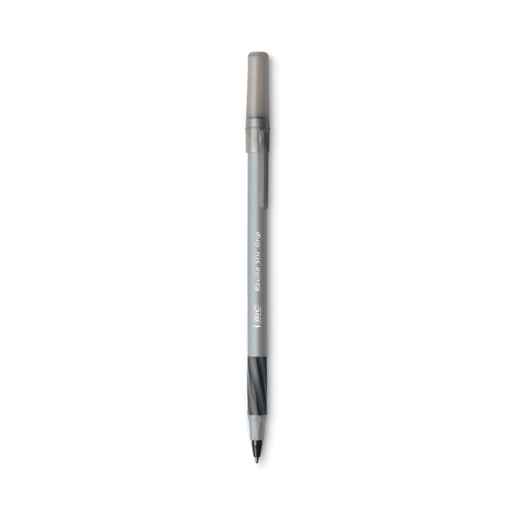 Round Stic Grip Xtra Comfort Ballpoint Pen, Easy-Glide System, Stick, Medium 1.2 mm, Black Ink, Gray/Black Barrel, Dozen