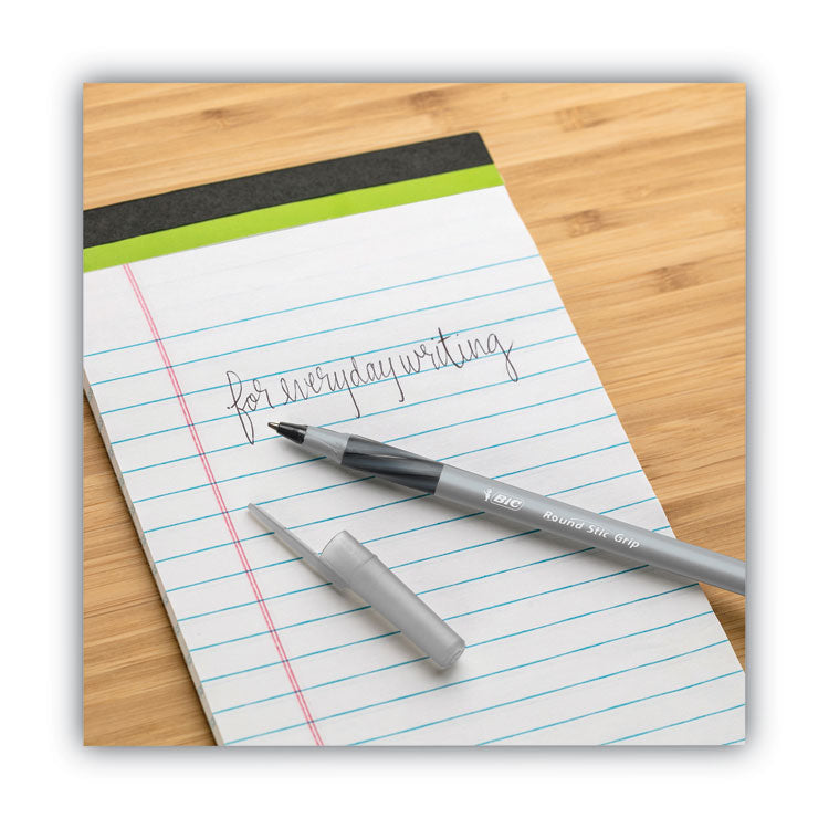 Round Stic Grip Xtra Comfort Ballpoint Pen, Easy-Glide System, Stick, Medium 1.2 mm, Black Ink, Gray/Black Barrel, Dozen