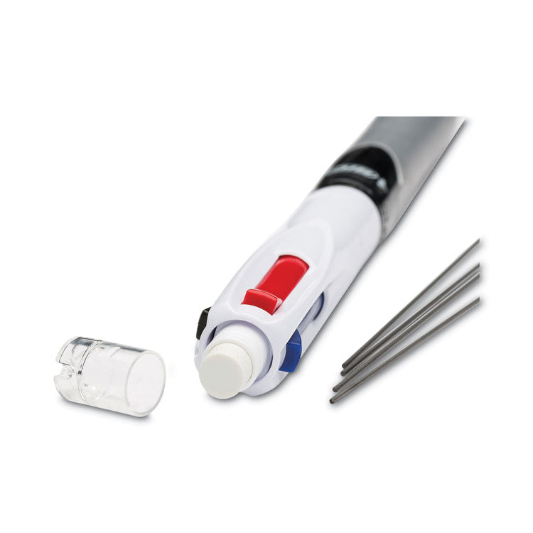 4-Color 3 + 1 Ballpoint Pen/Pencil, Retractable, Medium 1 mm Pen/0.7 mm Pencil, Black/Blue/Red Ink, Gray/White Barrel