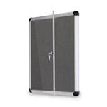 Slim-Line Enclosed Fabric Bulletin Board with One Door, 28" x 38", Gray Surface, Satin Aluminum Frame