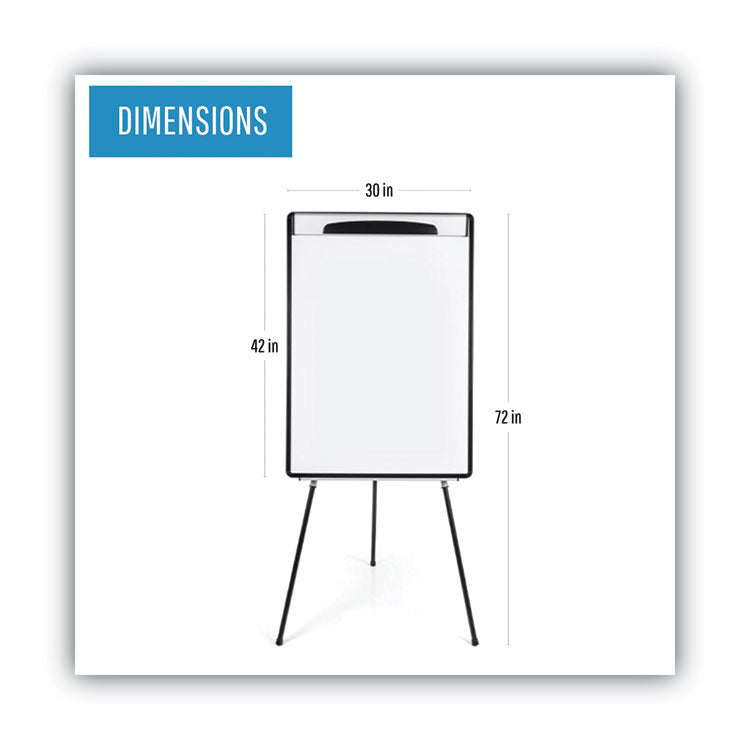 Magnetic Gold Ultra Dry Erase Tripod Presentation Easel with Arms, 28" x 38.5", White Surface, Black/Silver Aluminum Frame