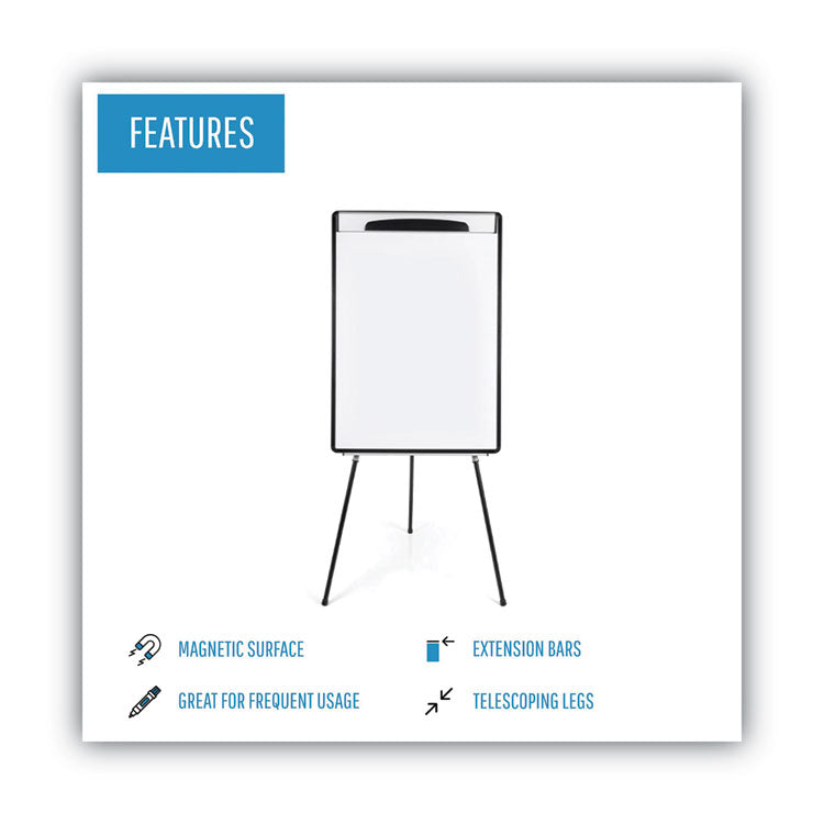 Magnetic Gold Ultra Dry Erase Tripod Presentation Easel with Arms, 28" x 38.5", White Surface, Black/Silver Aluminum Frame
